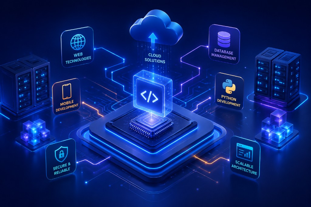 Kiash Infotech technology stack—web, mobile, cloud, Python, databases and secure architecture