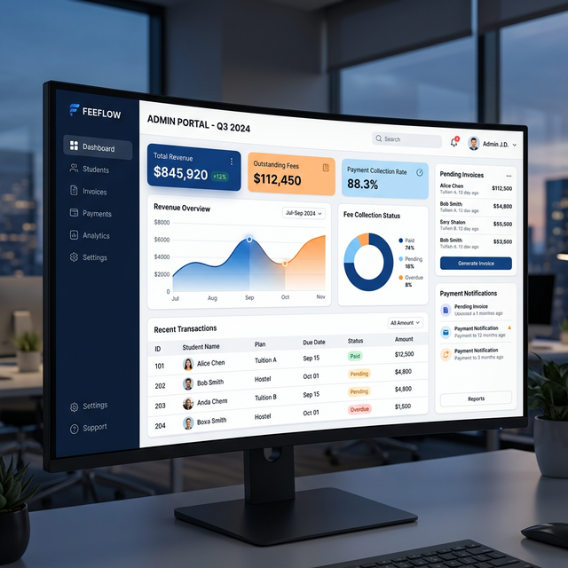 School Management Software — fees dashboard preview by Kiash Infotech